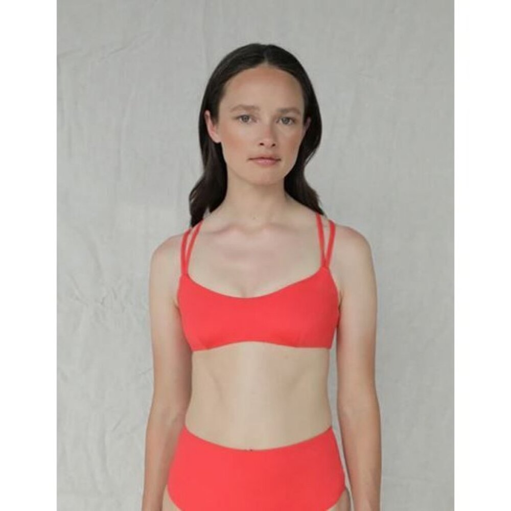 LOKIKI SWIMWEAR Zadie Strappy Criss-Cross Bikini Swim Bra Top Paprika Red S